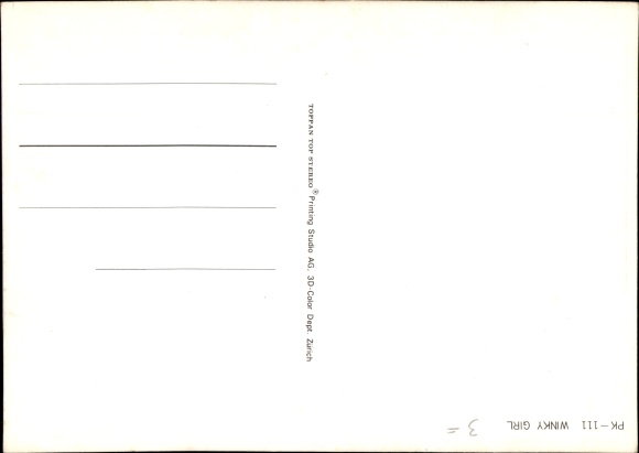 3 D Postcard Winky Girl, Winking Asian with a fan