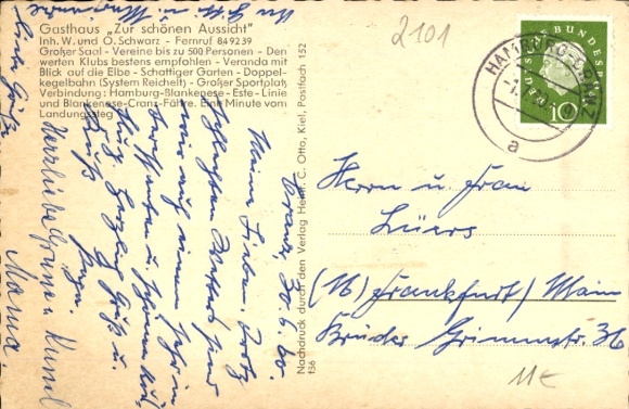 Postcard Hamburg Harburg Cranz, inn with a beautiful view, car, boats