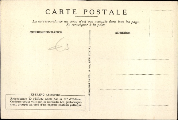 Artist Postcard Estaing Aveyron, Automobile Circuit Departing from Rocamadour, Chemin de Fer de Paris