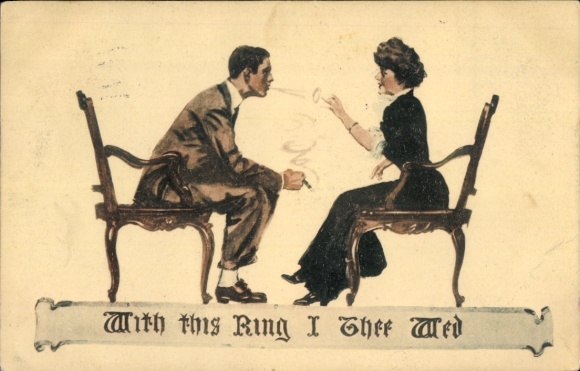 Postcard Smoking, with this Ring I thee wed