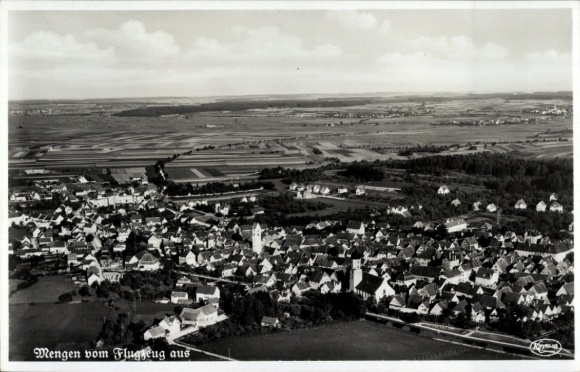 Postcard Mengen in Upper Swabia Württemberg, aerial photograph