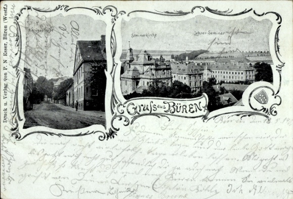 Ak Büren in Westfalen, Königstraße, Seminariekerk, 75e verjaardag van de lerarenopleiding 1900