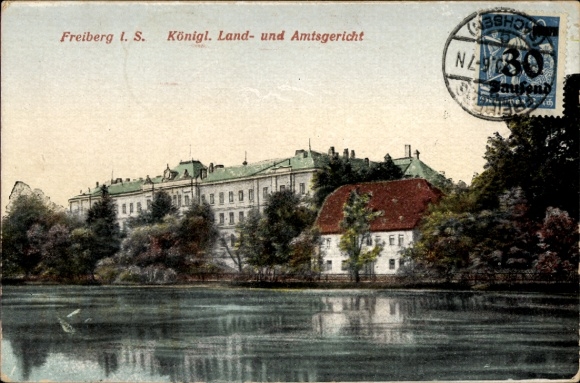 Ak Freiberg im Kreis Mittelsachsen, Blick auf das königliche Land und Amtsgericht, Gewässer
