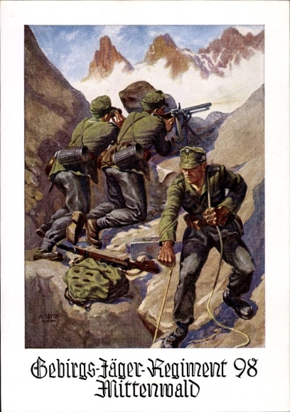 Künstler Ak Seitz, Mittenwald in Oberbayern, Gebirgsjäger Regiment 98, Wehrmacht