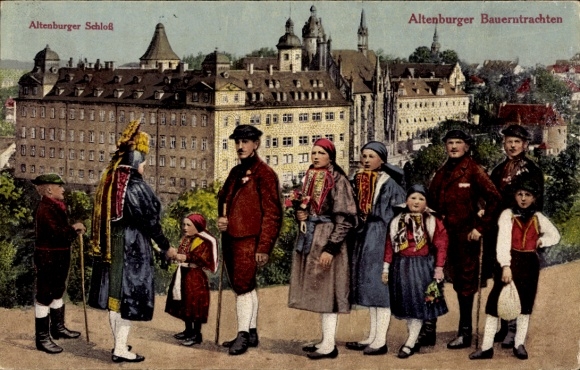 Ak Altenburg in Thüringen, Schloss, Bauerntrachten