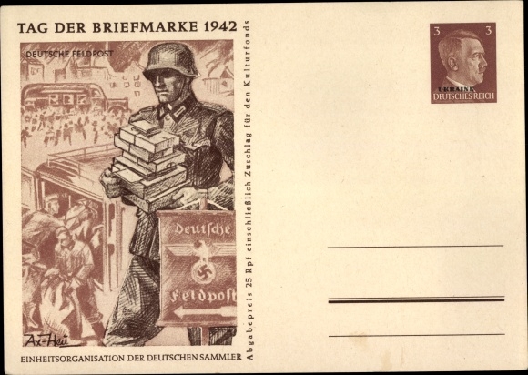 Postal stationery artist PC Axster Heudtlass, Stamp Day 1942, German field post