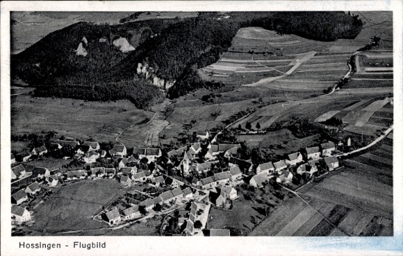 Postcard Hossingen Meßstetten in the Zollernalb district, aerial photograph