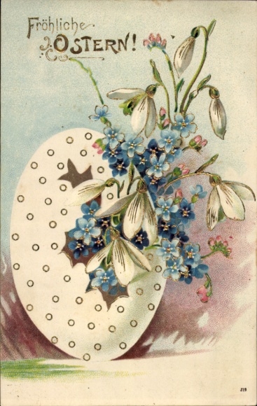 Glitter Chromo-Litho Congratulations Easter, Easter egg, forget-me-not