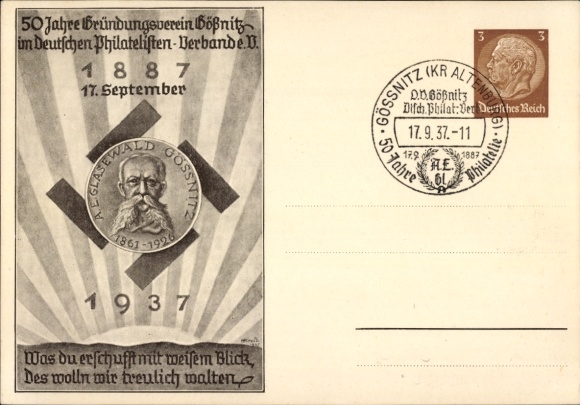 Ganzsachen Ak 50 Jahre Gründungsverein im Dt. Philatelisten Verband, A. E. Glasewald
