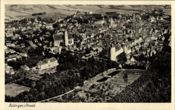 Ak Lauingen aan de Donau Schwäbische Alb, luchtfoto
