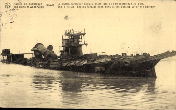 Postcard Zeebrugge West Flanders, Navire allemand coule, shipwreck
