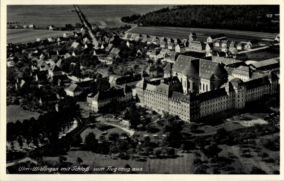 Postcard Wiblingen Ulm on the Danube, aerial photograph, castle