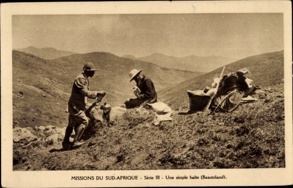 Ak Lesotho, Une simple halte, Basutoland, Landschaftsansicht, Pause, Mission du Sud Afrique