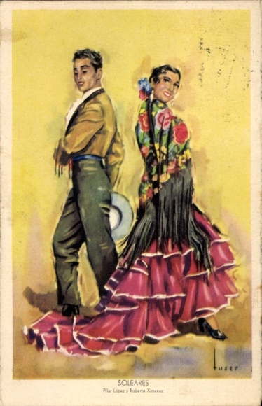 Artists Postcard Flamenco dancers Pilar López Júlvez and Roberto Ximénez