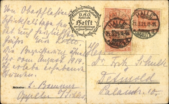 Artist Postcard Silesia, The old homeland, mine, church, Borsig, Eichendorff, voting card