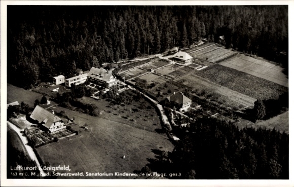 Ak Königsfeld im Schwarzwald Baden, Fliegeraufnahme Sanatorium Kinderweide