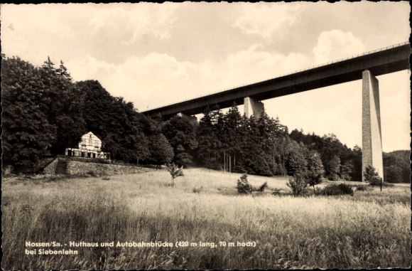Postcard Nossen in Saxony, Huthaus, motorway bridge