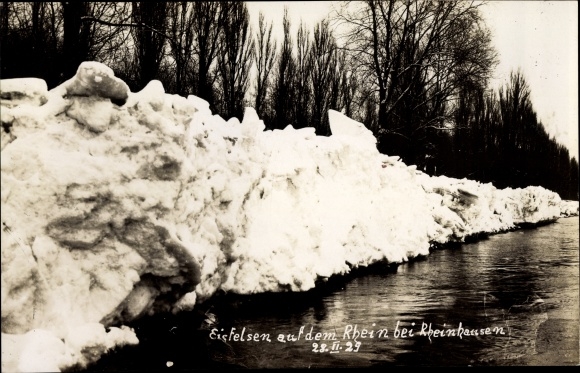 Photo Postcard Oberhausen Rheinhausen, Ice rocks on the Rhine, 1929