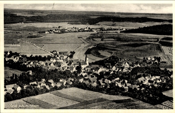 Postcard Huisheim in Schwaben, aerial photograph