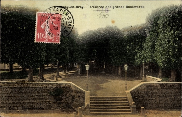 Postcard Gournay en Bray Seine Maritime, The Entrance to the Grands Boulevards