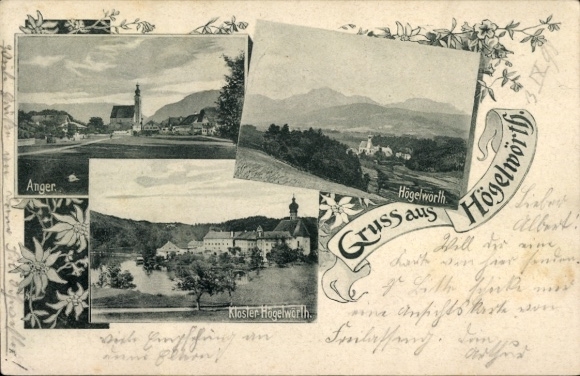 Postcard Högelwörth Höglwörth Anger in Rupertiwinkel Upper Bavaria, monastery, panorama