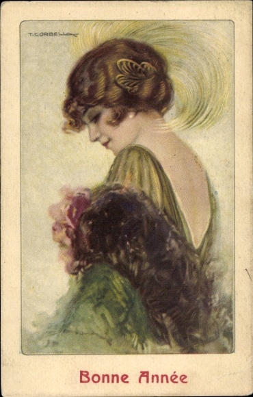 Artist Postcard Corbella, T., Happy New Year, portrait of a Woman