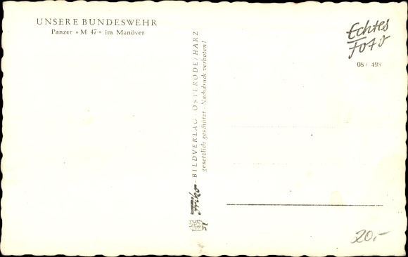Postcard German Bundeswehr, tank M 47 in maneuvers