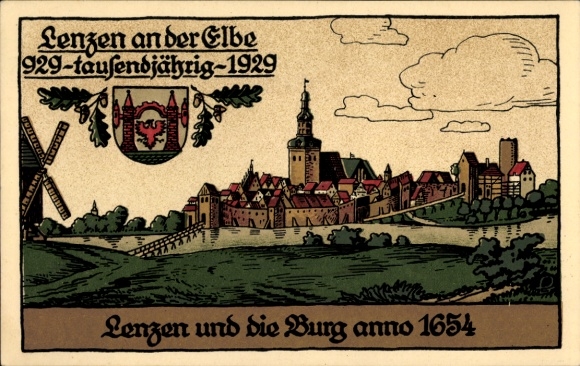 Rycina kamienna KP Lenzen nad Łabą w dzielnicy Prignitz, miejsce z zamkiem z 1654 r