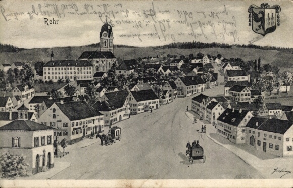 Künstler Ak Rohr in Mittelfranken, Stadtansicht, Wappen