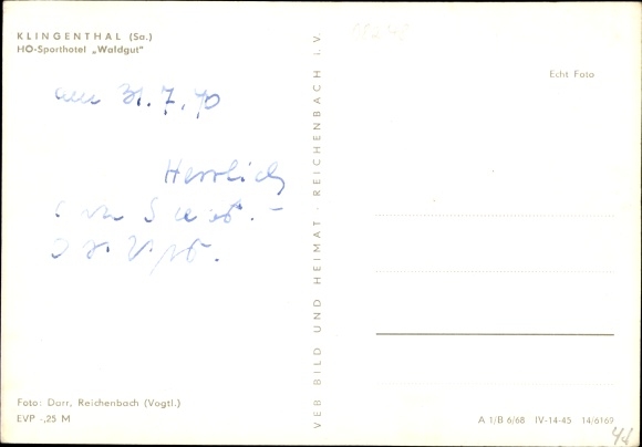 Postcard Klingenthal in Vogtland Saxony, HO Sporthotel Waldgut