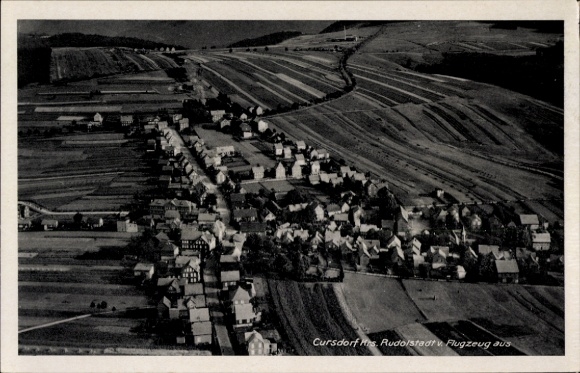 Postcard Cursdorf in Thuringia, view of Cursdorf, aerial photograph