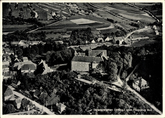 Postcard Niederstetten in Württemberg, aerial photograph