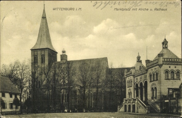 Postcard Wittenburg in Mecklenburg, market square, church, town hall
