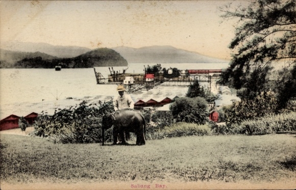 Ak Sabang Indonesien, Elefant, Person, Strand, Hütten
