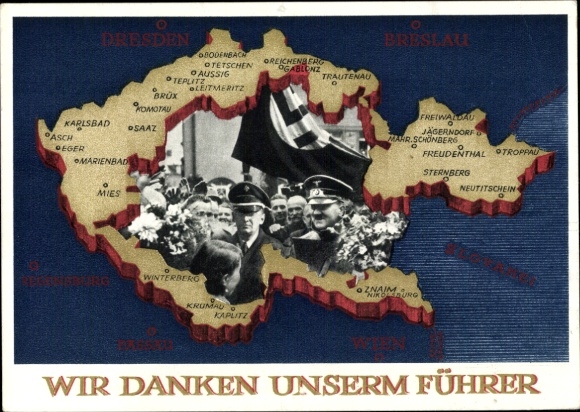 Postal stationery Postcard We thank our Führer, Sudetenland, Bohemia, Moravia, Hitler