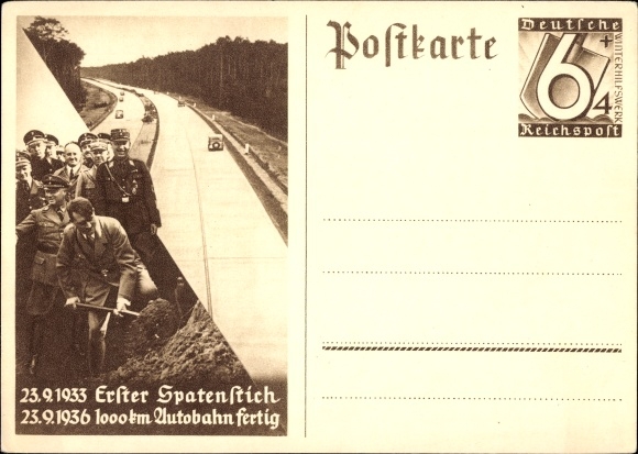 Ganzsachen Ak WHW, Erster Spatenstich, Autobahn, Führer und Reichskanzler Adolf Hitler