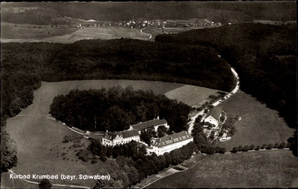 Postcard Krumbad Krumbach in the Swabian district of Günzburg, aerial photograph