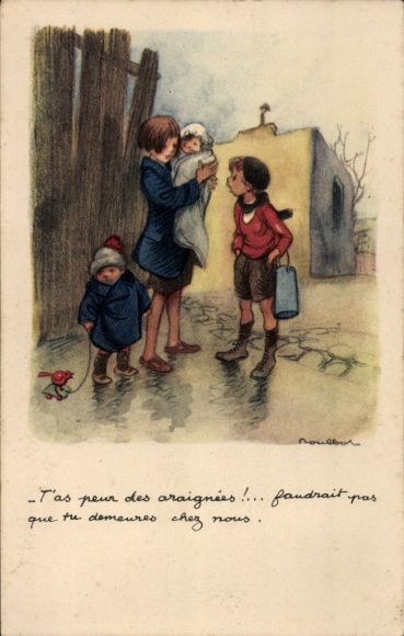 Artist Postcard Poulbot, Franciscque, You're afraid of spiders, Ligue Nationale against the Taudis