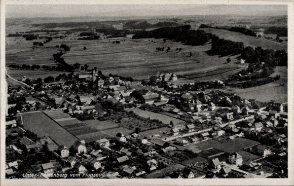 Postcard Peißenberg in Upper Bavaria, aerial photograph, Unter-Peißenberg