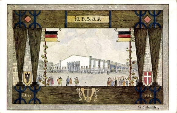 Artist Postcard Vienna, 10th German Singers' Festival 1928, Singers' Hall