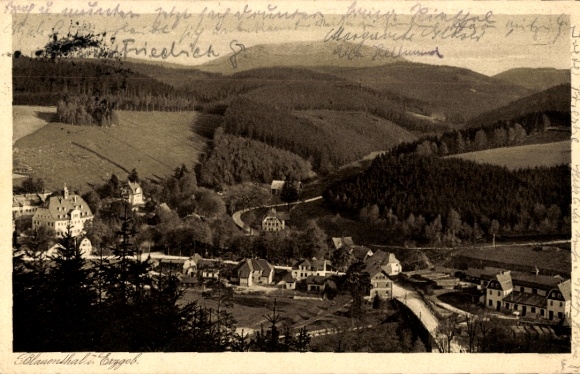 Postcard Blauenthal Eibenstock in the Ore Mountains, Panorama, Accommodation House Auersberg