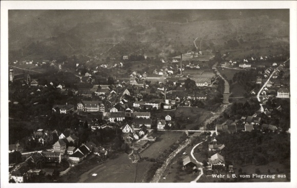 Postcard Wehr in Baden Württemberg, total view of the village, aerial photograph
