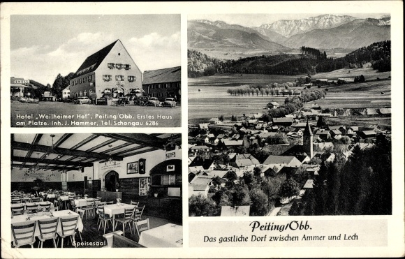 Postcard Peiting in Upper Bavaria, Hotel Weilheimer Hof, dining room
