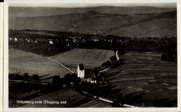 Postcard Aichelberg on the Swabian Alb, aerial view of agricultural fields, hills, houses