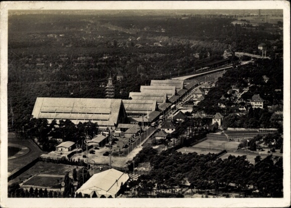 Postcard Berlin, Strength through Joy City for the Olympic Games 1936, aerial photograph
