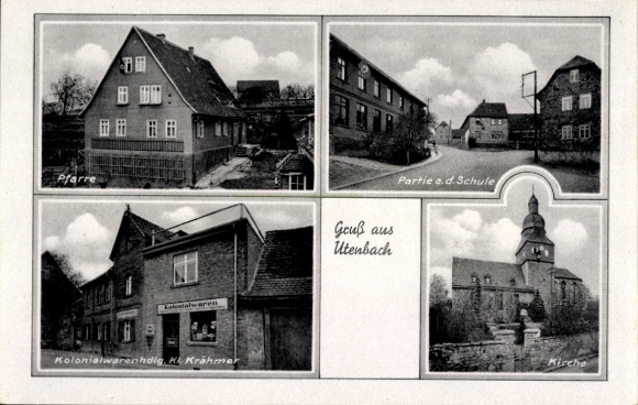 Postcard Utenbach Apolda in Weimarer Land Thuringia, parish, party at the school, colonial goods Krähmer