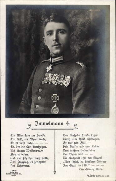 Gedicht Ak Jagdflieger Oberleutnant Max Immelmann, Portrait, Gedicht, Sanke 377