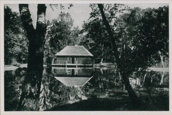 Collector's card Olympics 1936, Olympic Village, artificial lake, sauna