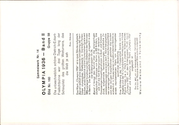 Collector's card Olympia 1936, Dietrich Eckart open-air stage, gymnastics competitions
