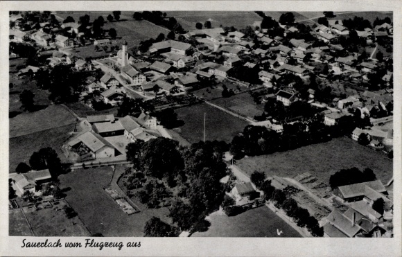 Postcard Sauerlach in Upper Bavaria, aerial photograph